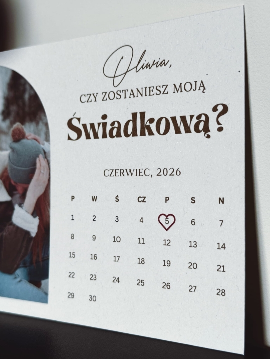 prośba o świadkowanie, kartka z kalendarza