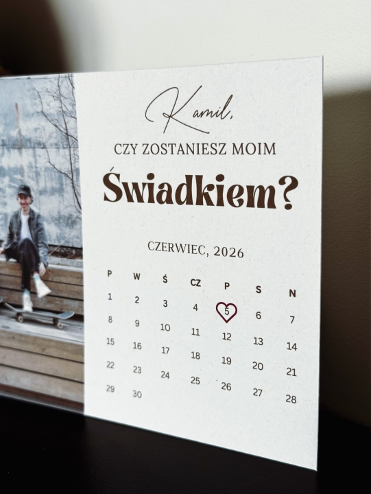 prośba o świadkowanie dla niego, kartka z kalendarza