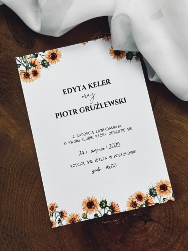 Zaproszenie ślubne jednokartkowe, SUNFLOWER