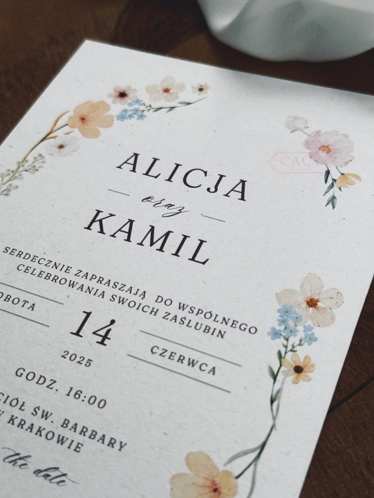 Zaproszenie ślubne jednokartkowe, FLOWER POWER